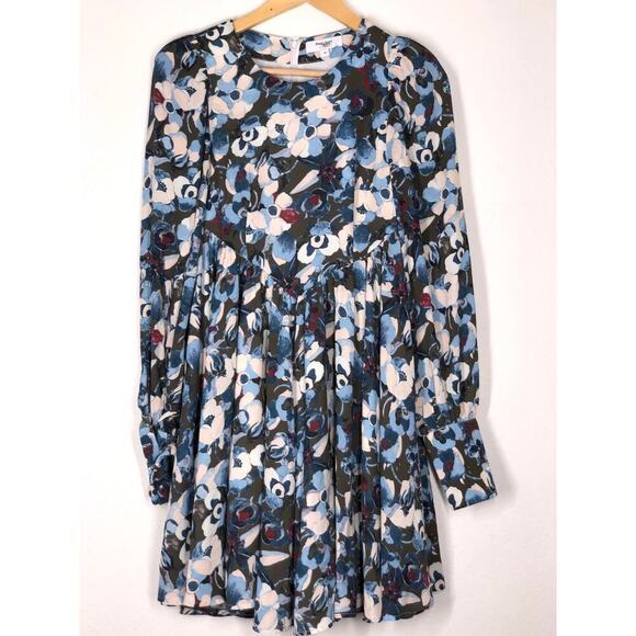 Peter Som Collective Blue Floral Empire Dress Mini Long Sleeves Flutter Hem US 4 - Picture 6 of 11